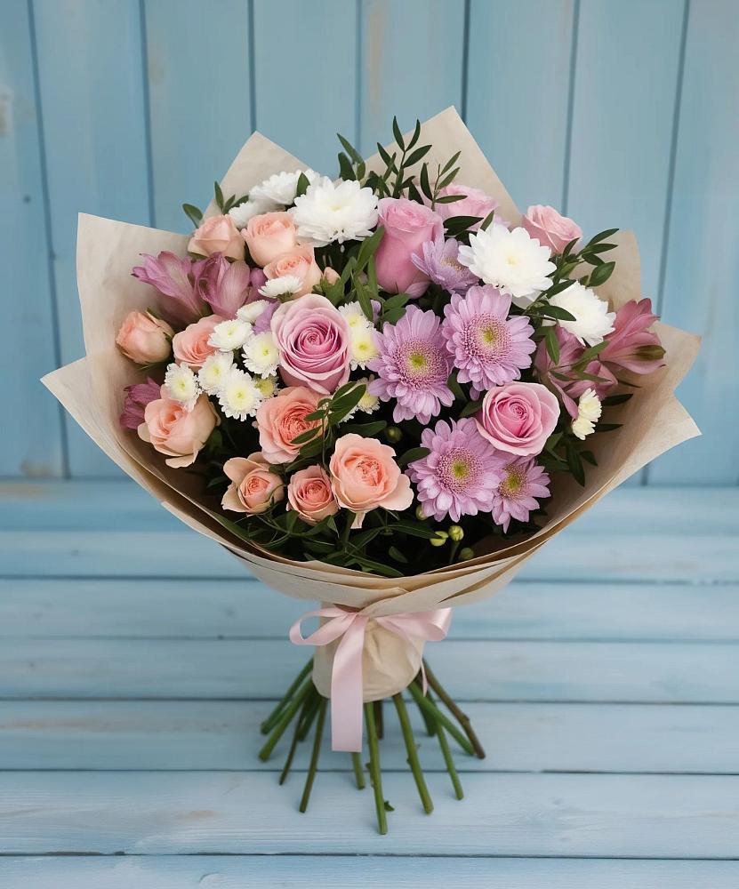 Букет цветов из: Хризантемы, Розы и Альстромерии в Ольховатке