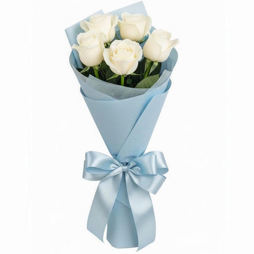 Букет 5 Белых роз Проуд в Ольховатке