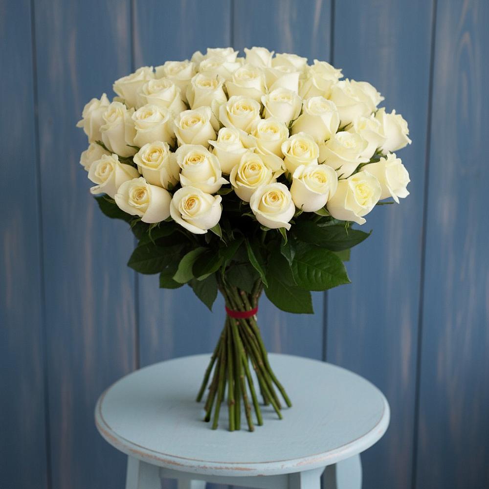 Букет 51 Белая роза Эдлесс Лав в Ольховатке