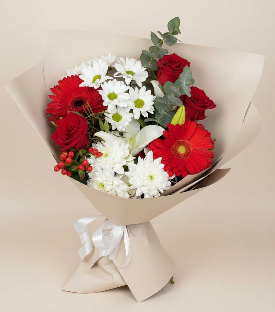 Букет цветов из: Розы, Хризантемы, Герберы и Лилии в Ольховатке