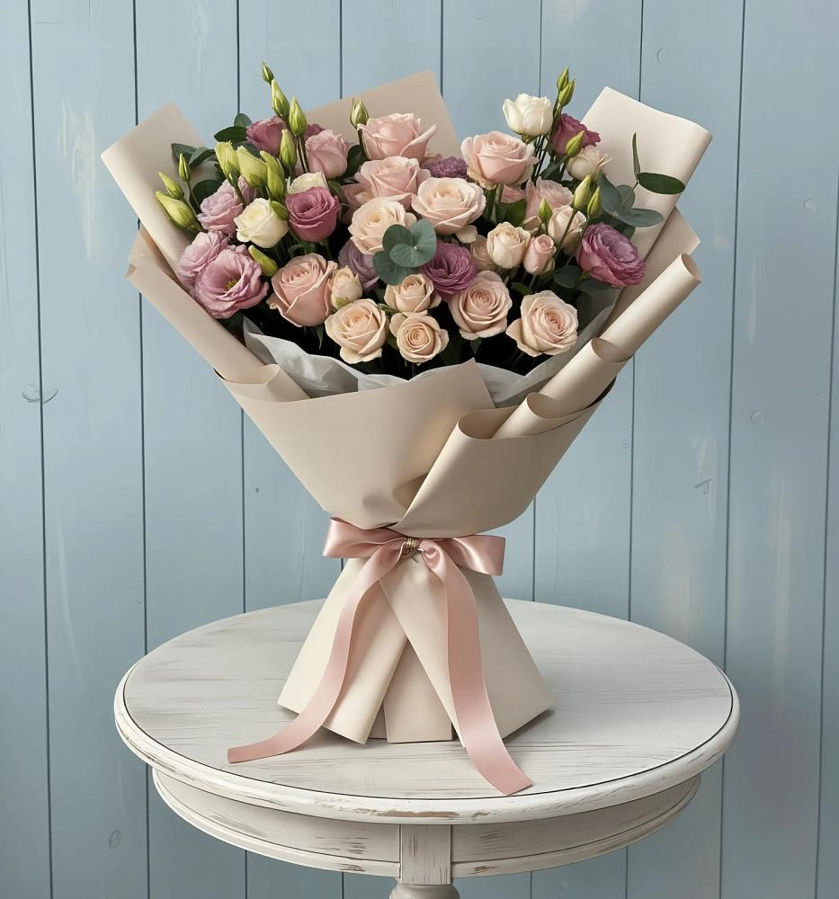 Букет цветов из: Розы и Лизиантусы в Ольховатке