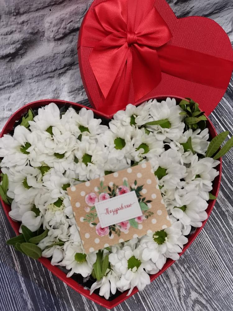 Цветочная композиция из Хризантемы в виде сердца в Ольховатке