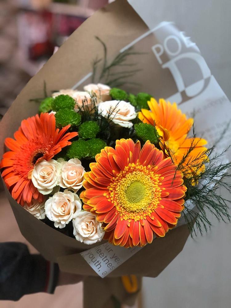 Букет цветов из: Герберы, Хризантемы и Розы в Ольховатке